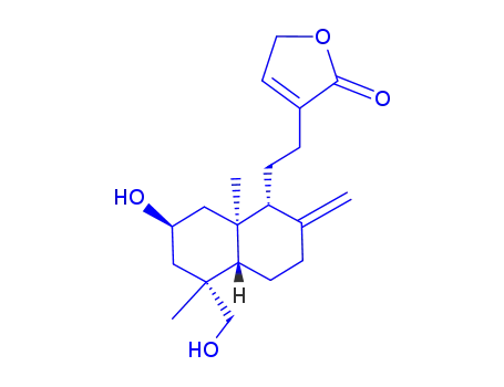 Molecular Structure of 81727-18-6 ((-)-3-[2-[(1R,4aβ)-Decahydro-7β-hydroxy-5α-hydroxymethyl-5,8aα-dimethyl-2-methylenenaphthalene-1α-yl]ethyl]-2(5H)-furanone)
