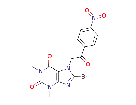 Molecular Structure of 88594-38-1 (8-bromo-1,3-dimethyl-7-[2-(4-nitrophenyl)-2-oxoethyl]-3,7-dihydro-1H-purine-2,6-dione)