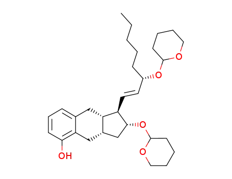 Molecular Structure of 81846-28-8 (1H-Benz[f]inden-5-ol, 2,3,3a,4,9,9a-hexahydro-2-[(tetrahydro-2H-pyran-2-yl)oxy]-1-[(1E,3S)-3-[(tetrahydro-2H-pyran-2-yl)oxy]-1-octen-1-yl]-, (1R,2R,3aS,9aS)-)