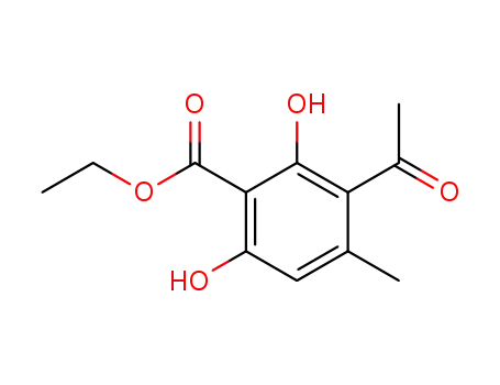 Molecular Structure of 62615-89-8 (Benzoic acid, 3-acetyl-2,6-dihydroxy-4-methyl-, ethyl ester)