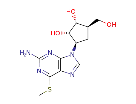 Molecular Structure of 88801-89-2 (3-[2-amino-6-(methylsulfanyl)-9H-purin-9-yl]-5-(hydroxymethyl)cyclopentane-1,2-diol)