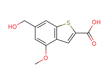 Molecular Structure of 82787-99-3 (6-(hydroxymethyl)-4-methoxy-1-benzothiophene-2-carboxylic acid)