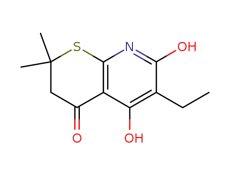 Molecular Structure of 88518-16-5 (2H-Thiopyrano[2,3-b]pyridine-4,7(3H,8H)-dione,
6-ethyl-5-hydroxy-2,2-dimethyl-)