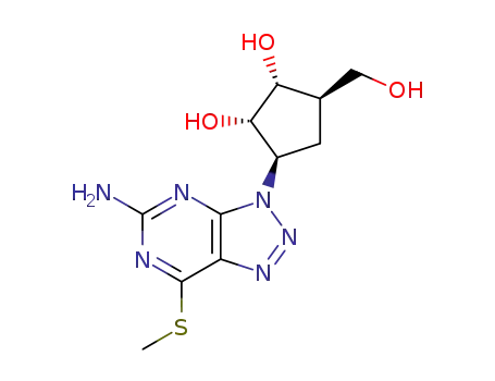 Molecular Structure of 88801-90-5 ((1R,2S,3R,5R)-3-[5-amino-7-(methylsulfanyl)-3H-[1,2,3]triazolo[4,5-d]pyrimidin-3-yl]-5-(hydroxymethyl)cyclopentane-1,2-diol)