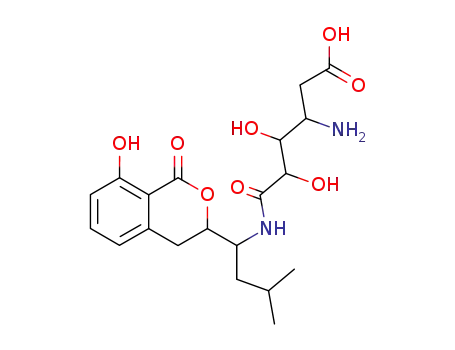 Molecular Structure of 82768-33-0 (3-amino-4,5-dihydroxy-5-[[1-(8-hydroxy-1-oxo-isochroman-3-yl)-3-methyl -butyl]carbamoyl]pentanoic acid)