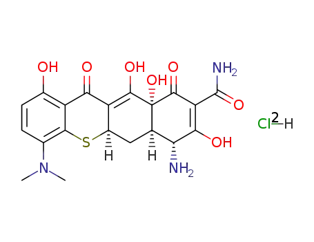 Molecular Structure of 82925-84-6 (4-Amino-7-dimethylamino-3,10,12,12aα-tetrahydroxy-1,4β,4aα,5,5aα,6,11,12a-oktahydro-1,11-dioxo-6-thianaphthacen-2-carboxamid-dihydrochlorid)