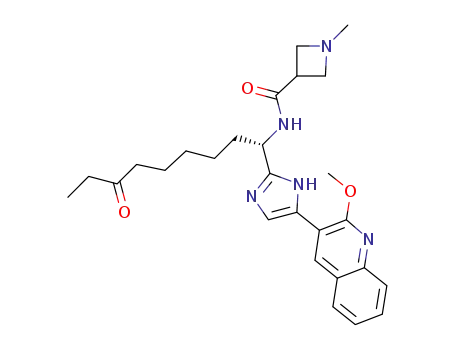 Molecular Structure of 891264-65-6 (3-Azetidinecarboxamide, N-[(1S)-1-[5-(2-methoxy-3-quinolinyl)-1H-imidazol-2-yl]-7-oxononyl]-1-methyl-)