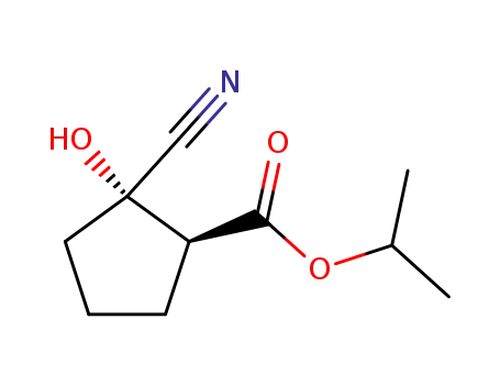 Molecular Structure of 834885-87-9 (Cyclopentanecarboxylic acid, 2-cyano-2-hydroxy-, 1-methylethyl ester, (1R,2S)-rel- (9CI))