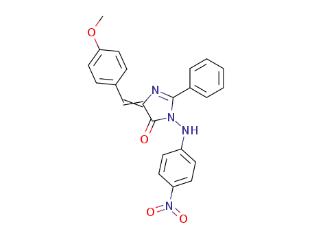Molecular Structure of 70015-49-5 (4H-Imidazol-4-one,
3,5-dihydro-5-[(4-methoxyphenyl)methylene]-3-[(4-nitrophenyl)amino]-2-
phenyl-)