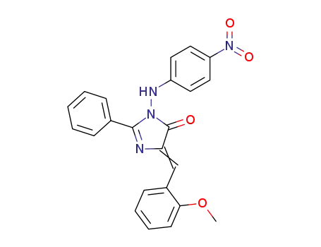 Molecular Structure of 70015-48-4 (4H-Imidazol-4-one,
3,5-dihydro-5-[(2-methoxyphenyl)methylene]-3-[(4-nitrophenyl)amino]-2-
phenyl-)