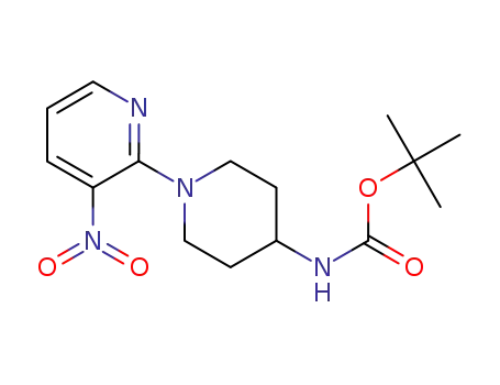Molecular Structure of 833452-36-1 ((3'-Nitro-3,4,5,6-tetrahydro-2H-[1,2']bipyridinyl-4-yl)-carbaMic acid tert-butyl ester, 98+% C15H22N4O4, MW: 322.36)