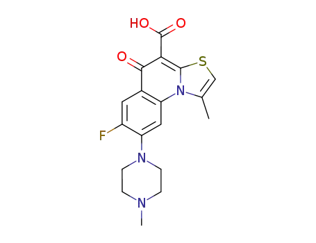 Molecular Structure of 84339-10-6 (7-fluoro-1-methyl-8-(4-methylpiperazin-1-yl)-5-oxo-5H-[1,3]thiazolo[3,2-a]quinoline-4-carboxylic acid)