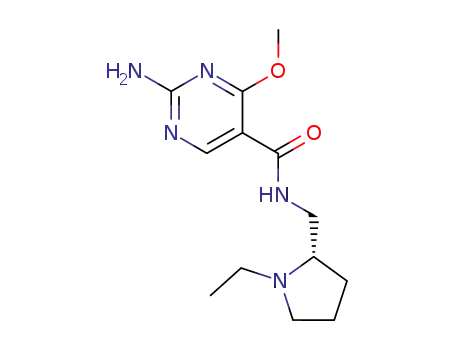 Molecular Structure of 84332-38-7 (2-amino-N-{[(2S)-1-ethylpyrrolidin-2-yl]methyl}-4-methoxypyrimidine-5-carboxamide)