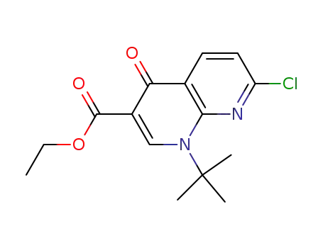 Molecular Structure of 635309-45-4 (1,8-Naphthyridine-3-carboxylic acid,
7-chloro-1-(1,1-dimethylethyl)-1,4-dihydro-4-oxo-, ethyl ester)