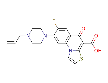 Molecular Structure of 84339-01-5 (5H-Thiazolo(3,2-a)quinoline-4-carboxylic acid, 7-fluoro-5-oxo-8-(4-(2- propenyl)-1-piperazinyl)-)