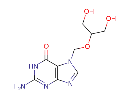 Molecular Structure of 84222-50-4 (2-amino-7-{[(1,3-dihydroxypropan-2-yl)oxy]methyl}-3,7-dihydro-6H-purin-6-one)