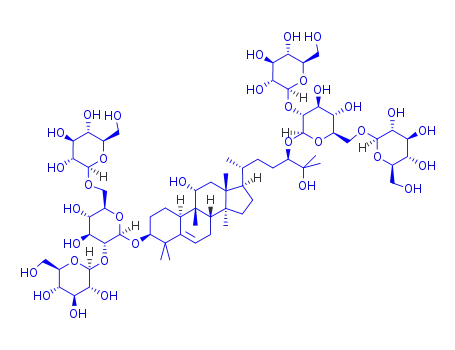 Molecular Structure of 189307-15-1 (b-D-Glucopyranoside, (3b,9b,10a,11a,24R)-11,25-dihydroxy-9-methyl-19-norlanost-5-ene-3,24-diylbis[O-b-D-glucopyranosyl-(1®2)-O-[b-D-glucopyranosyl-(1®6)]- (9CI))