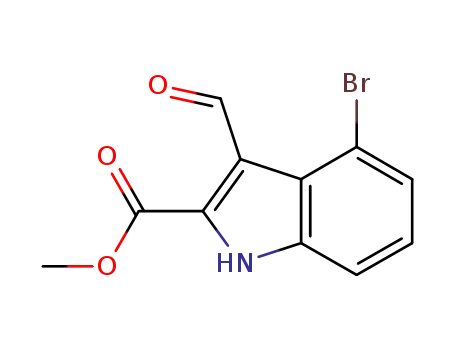Molecular Structure of 1079252-75-7 (1H-Indole-2-carboxylic acid, 4-bromo-3-formyl-, methyl ester)