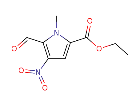 Molecular Structure of 222549-75-9 (1H-Pyrrole-2-carboxylic acid, 5-formyl-1-methyl-4-nitro-, ethyl ester)