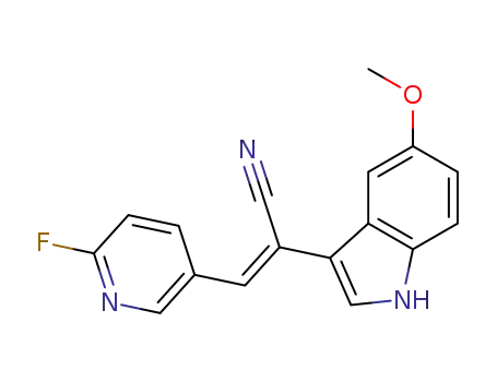 Molecular Structure of 1258850-24-6 ((Z)-3-(6-fluoropyridin-3-yl)-2-(5-methoxy-1H-indol-3-yl)-acrylonitrile)