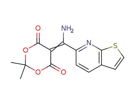 Molecular Structure of 89723-18-2 (1,3-Dioxane-4,6-dione,
5-(aminothieno[2,3-b]pyridin-6-ylmethylene)-2,2-dimethyl-)