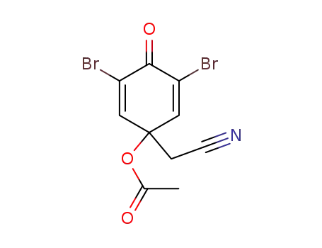 Molecular Structure of 84713-43-9 (2,5-Cyclohexadiene-1-acetonitrile, 1-(acetyloxy)-3,5-dibromo-4-oxo-)
