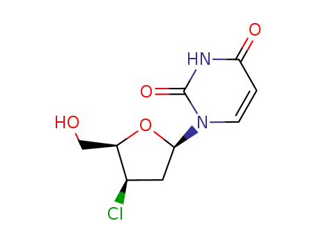Molecular Structure of 85236-87-9 (1-(3-chloro-2,3-dideoxy-β-D-threo-pentofuranosyl)-2,4(1H,3H)-pyrimidinedione)