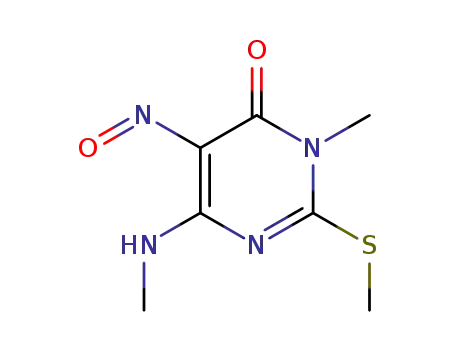 Molecular Structure of 89897-46-1 (3-Methyl-6-(methylamino)-2-(methylthio)-5-nitroso-4(3H)-pyrimidinone)