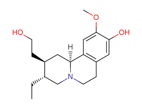 Molecular Structure of 84590-09-0 ((2R,3R,11bS)-3-ethyl-2-(2-hydroxyethyl)-10-methoxy-1,3,4,6,7,11b-hexahydro-2H-pyrido[2,1-a]isoquinolin-9-ol)