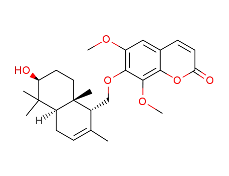Molecular Structure of 84710-32-7 (7-[[(1R)-(1,4,4aα,5,6,7,8,8a-Octahydro-6β-hydroxy-2,5,5,8aβ-tetramethylnaphthalen)-1α-yl]methoxy]-6,8-dimethoxy-2H-1-benzopyran-2-one)