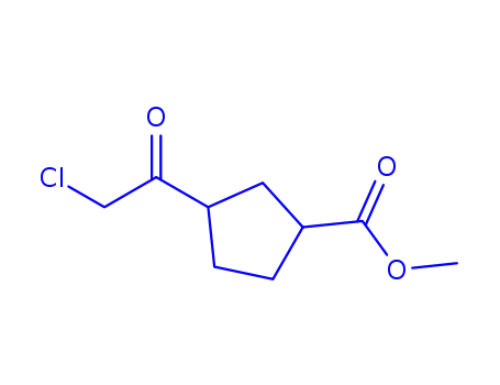 Molecular Structure of 84545-01-7 (Cyclopentanecarboxylic acid, 3-(chloroacetyl)-, methyl ester (9CI))