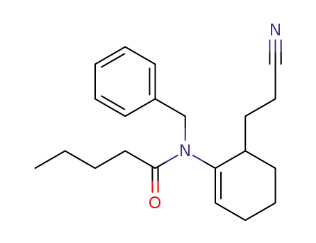 Molecular Structure of 85031-41-0 (N-benzyl-N-[6-(2-cyanoethyl)-1-cyclohexenyl]pentanamide)