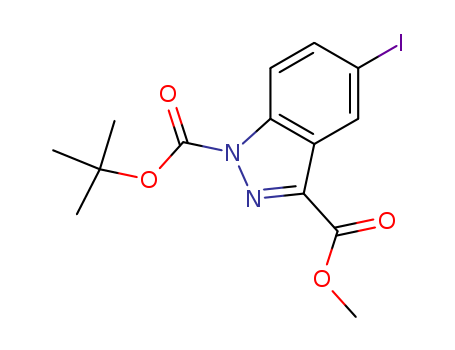 1H-Indazole-1,3-dicarboxylic acid, 5-iodo-, 1-(1,1-dimethylethyl)
3-methyl ester                                                                                                                       
