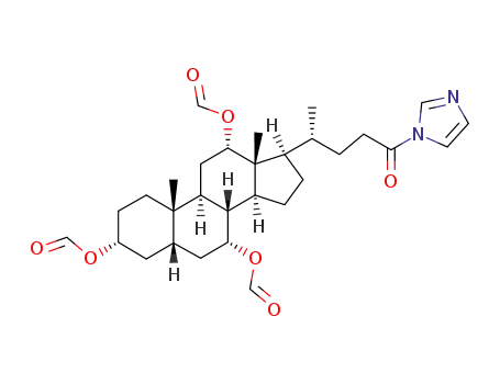 Molecular Structure of 127656-72-8 (Formic acid (3R,5S,7R,8R,9S,10S,12S,13R,14S,17R)-7,12-diformyloxy-17-((R)-4-imidazol-1-yl-1-methyl-4-oxo-butyl)-10,13-dimethyl-hexadecahydro-cyclopenta[a]phenanthren-3-yl ester)