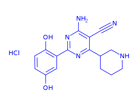 5-Pyrimidinecarbonitrile, 4-amino-2-(2,5-dihydroxyphenyl)-6-(3-piperidinyl)-, HCl salt