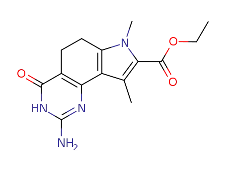 Molecular Structure of 84990-26-1 (ethyl 2-amino-7,9-dimethyl-4-oxo-4,5,6,7-tetrahydro-1H-pyrrolo[2,3-h]quinazoline-8-carboxylate)
