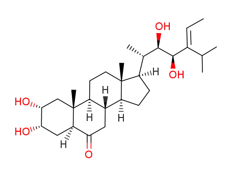 Molecular Structure of 85797-14-4 ((22R,23R,24E)-2α,3α,22,23-Tetrahydroxy-24-ethylidene-5α-cholestan-6-one)