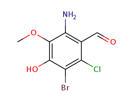 Molecular Structure of 90221-44-6 (2-amino-5-bromo-6-chloro-4-hydroxy-3-methoxybenzaldehyde)
