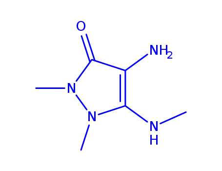 Molecular Structure of 857036-00-1 (3H-Pyrazol-3-one,  4-amino-1,2-dihydro-1,2-dimethyl-5-(methylamino)-)