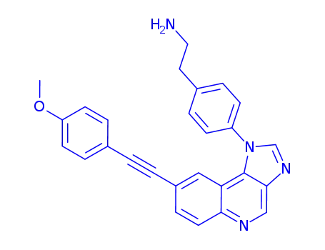 Molecular Structure of 853908-55-1 (Benzeneethanamine, 4-[8-[2-(4-methoxyphenyl)ethynyl]-1H-imidazo[4,5-c]quinolin-1-yl]-)