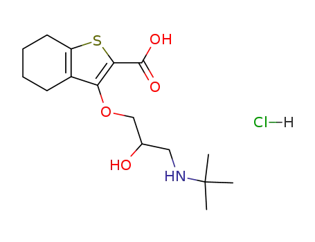 Molecular Structure of 85462-87-9 (Benzo(b)thiophene-2-carboxylic acid, 4,5,6,7-tetrahydro-3-(3-((1,1-dim ethylethyl)amino)-2-hydroxypropoxy)-, hydrochloride)