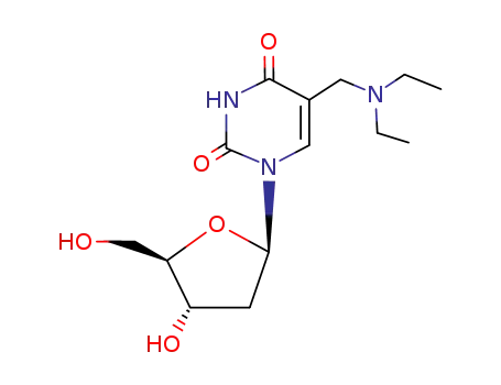 Molecular Structure of 85276-78-4 (1-(2-deoxypentofuranosyl)-5-[(diethylamino)methyl]pyrimidine-2,4(1H,3H)-dione)