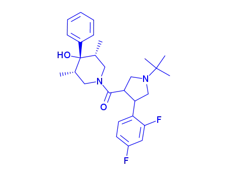 Molecular Structure of 862281-92-3 (Methanone, [(3S,4R)-4-(2,4-difluorophenyl)-1-(1,1-dimethylethyl)-3-pyrrolidinyl][(3R,5S)-4-hydroxy-3,5-dimethyl-4-phenyl-1-piperidinyl]-)