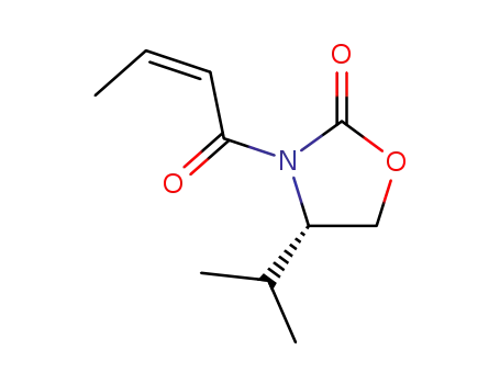Molecular Structure of 147511-27-1 (2-Oxazolidinone, 4-(1-methylethyl)-3-[(2E)-1-oxo-2-butenyl]-, (4R)-)