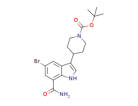 Molecular Structure of 860625-18-9 (1,1-dimethylethyl-4-[7-(aminocarbonyl)-5-bromo-1H-indol-3-yl]-1-piperidine carboxylate)