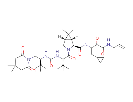 Molecular Structure of 864947-20-6 (3-Azabicyclo[3.1.0]hexane-2-carboxamide, N-[1-(cyclopropylmethyl)-2,3-dioxo-3-(2-propen-1-ylamino)propyl]-3-[(2S)-2-[[[[(1S)-1-[(4,4-dimethyl-2,6-dioxo-1-piperidinyl)methyl]-2,2-dimethylpropyl]amino]carbonyl]amino]-3,3-dimethyl-1-oxobutyl]-6,6-dimethyl-)