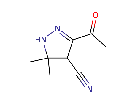 Molecular Structure of 86556-93-6 (1H-Pyrazole-4-carbonitrile, 3-acetyl-4,5-dihydro-5,5-dimethyl- (9CI))