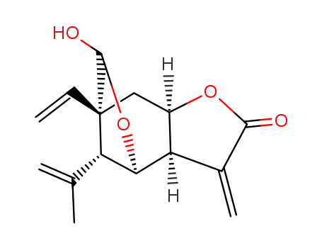 Molecular Structure of 90605-37-1 ((3aR,9R)-7-Ethenyl-3aα,4,6,7,8,8aα-hexahydro-6β-hydroxy-3-methylene-9-(1-methylethenyl)-4β,7β-methanofuro[3,2-c]oxepin-2(3H)-one)