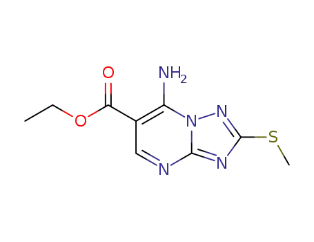 Molecular Structure of 90559-98-1 (ETHYL 7-AMINO-2-(METHYLTHIO)[1,2,4]TRIAZOLO[1,5-A]PYRIMIDINE-6-CARBOXYLATE)