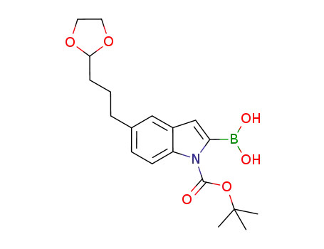 Molecular Structure of 906000-55-3 (1H-Indole-1-carboxylic acid, 2-borono-5-[3-(1,3-dioxolan-2-yl)propyl]-, 1-(1,1-dimethylethyl) ester)